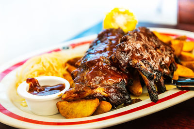 Close-up of food in plate on table