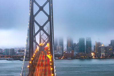 Panoramic view of city by river and buildings against sky