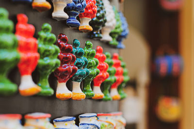 Close-up of multi colored candies for sale in market