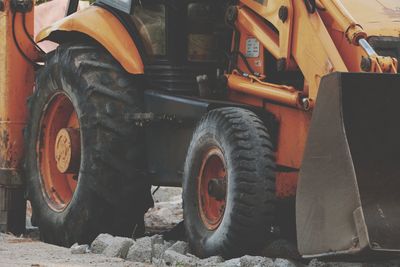 Close-up of tractor at construction site