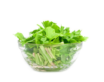 Close-up of glass bowl against white background