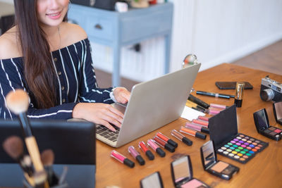 Woman working on table