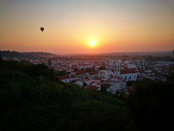 High angle view of cityscape at sunset