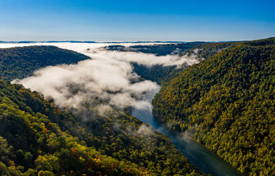 High angle view of land against sky