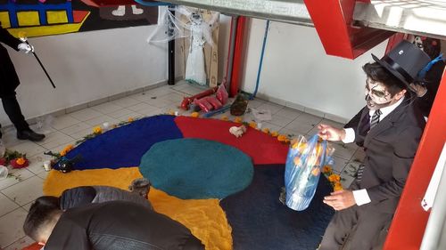 High angle view of man standing in stadium