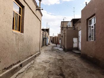 Narrow street amidst buildings in city