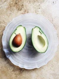 High angle view of fruits in plate