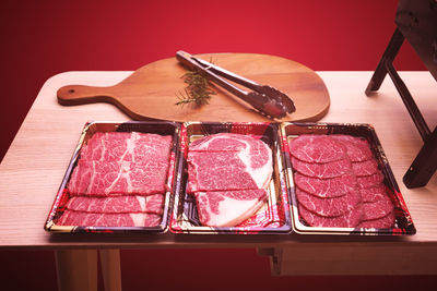High angle view of food on table