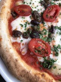 High angle view of pizza