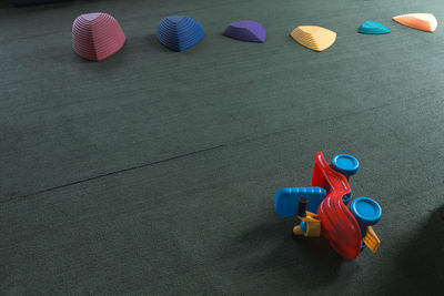 High angle view of toys on table