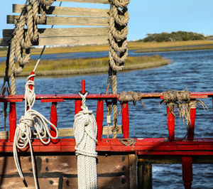 View of nautical knots and railing