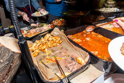 High angle view of people at market stall