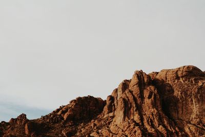 Low angle view of rocks against clear sky