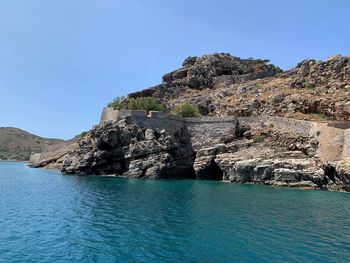 Scenic view of sea against clear blue sky