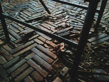 Low angle view of stack of firewood