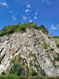 Low angle view of rock formation against sky