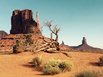 Built structure on desert against clear sky