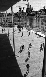 High angle view of people in city