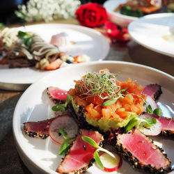 Close-up of food in plate on table
