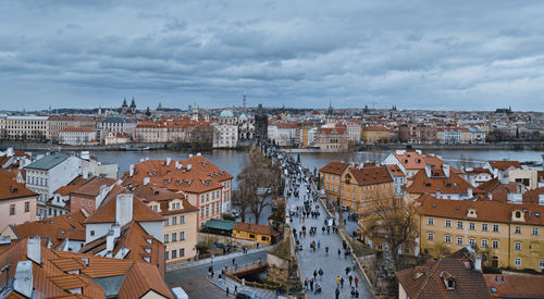 High angle view of buildings in city