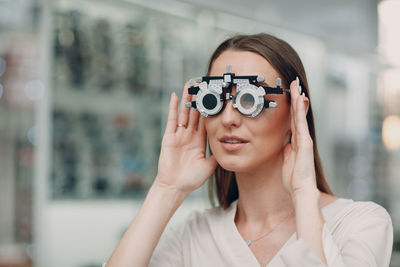 Woman getting her eyes checked