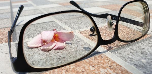 Close-up of eyeglasses on table