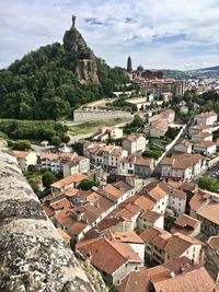 High angle view of townscape against sky