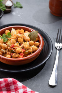 Close-up of food in plate on table