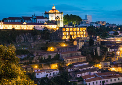 Illuminated buildings in city at night