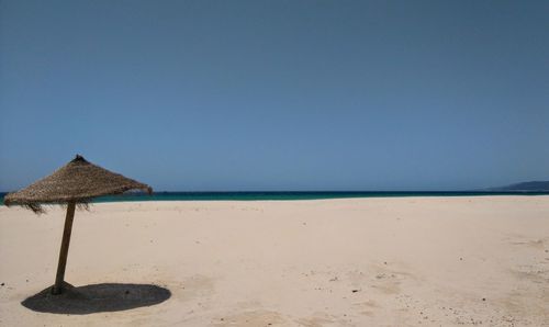 Scenic view of beach against clear sky