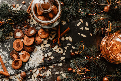 Christmas gingerbread cookies on the wooden table