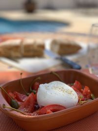 Close-up of breakfast served in plate