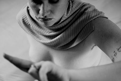 Close-up of shirtless man