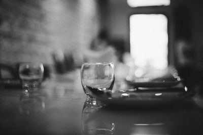 Close-up of water in glass on table