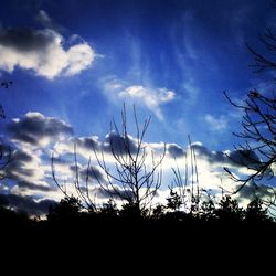 Low angle view of silhouette trees against cloudy sky