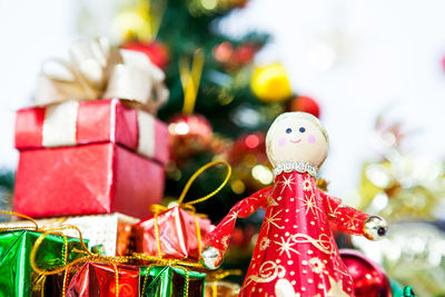 Close-up of christmas decorations on tree