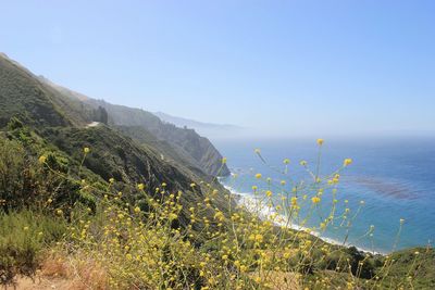 Scenic view of sea against clear sky