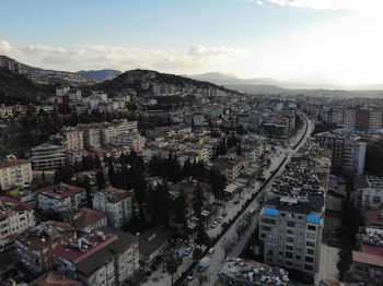 High angle view of townscape against sky