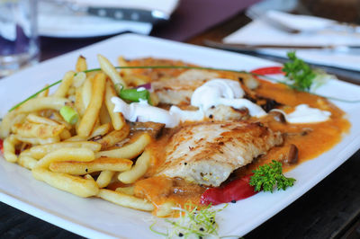 Close-up of meal served in plate