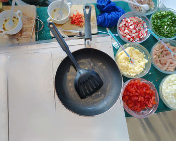 High angle view of plate on table
