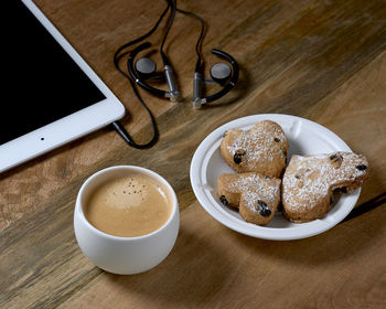 High angle view of breakfast on table