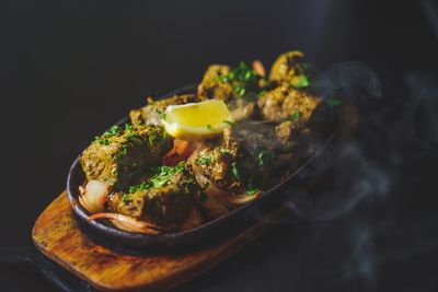 Close-up of food served in plate