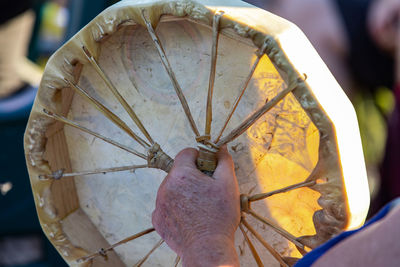 Close-up of hand holding drum