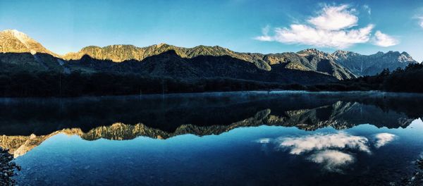 Reflection of clouds in calm lake