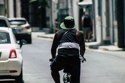 Rear view of man on street