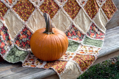 High angle view of pumpkins on table