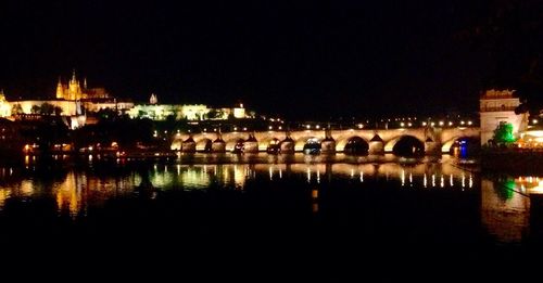 Reflection of illuminated buildings in water