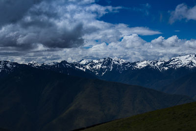 Scenic view of snowcapped mountains against sky