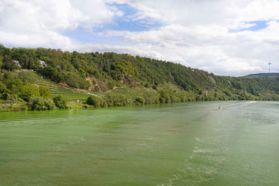 The moselle river in western germany near the mouth of the river in koblenz.