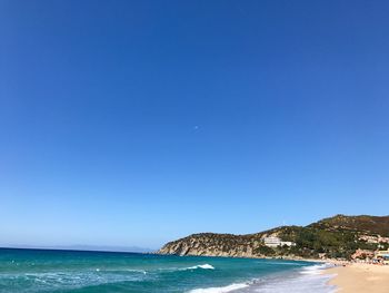 Scenic view of sea against clear blue sky